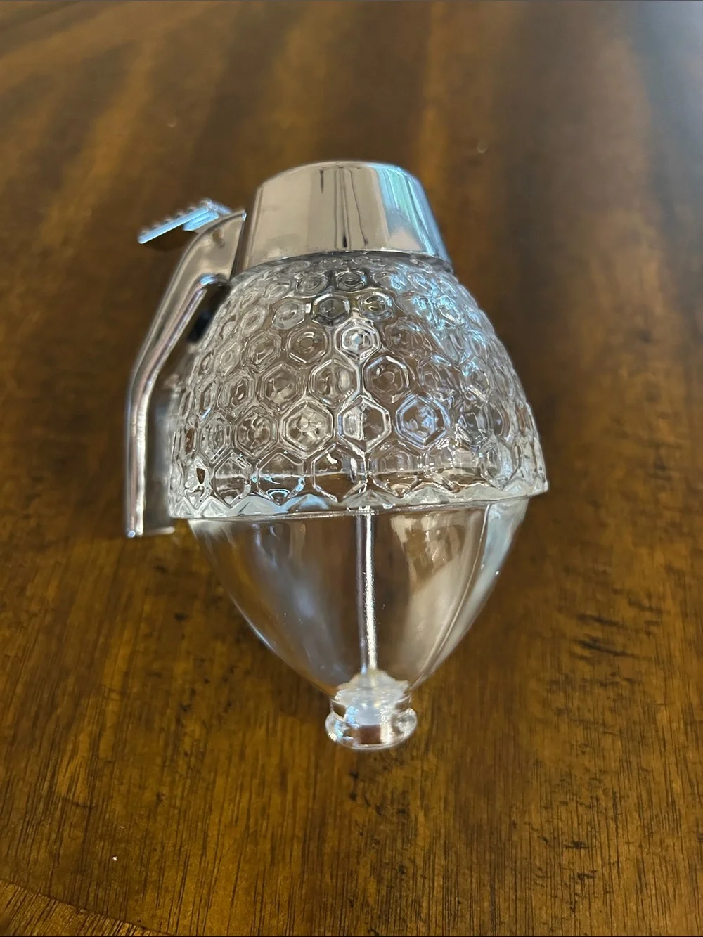 Clear Glass Honey Dispenser with Silver-Tone Lid